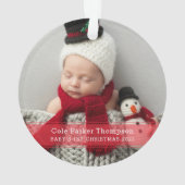マイ初めてのクリスマスレッドストライプベビーカスタム写真 オーナメント (裏面)