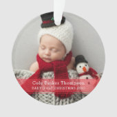 マイ初めてのクリスマスレッドストライプベビーカスタム写真 オーナメント (正面)