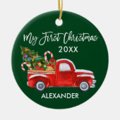 マイ初めてのクリスマスレッドトラックキャンディカネスベビー セラミックオーナメント (正面)