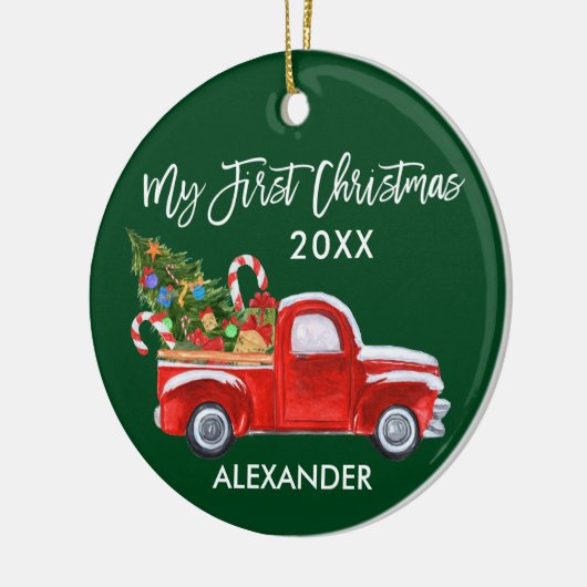 マイ初めてのクリスマスレッドトラックキャンディカネスベビー セラミックオーナメント (左)