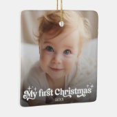 マイ初めてのクリスマスレトロタイポグラフィフルフォト セラミックオーナメント (右)