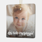 マイ初めてのクリスマスレトロタイポグラフィフルフォト セラミックオーナメント (左)