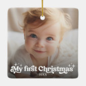 マイ初めてのクリスマスレトロタイポグラフィフルフォト セラミックオーナメント (裏面)