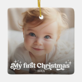 マイ初めてのクリスマスレトロタイポグラフィフルフォト セラミックオーナメント
