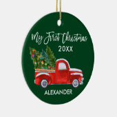 マイ初めてのクリスマスヴィンテージレッドトラックベビーグリーン セラミックオーナメント (右)