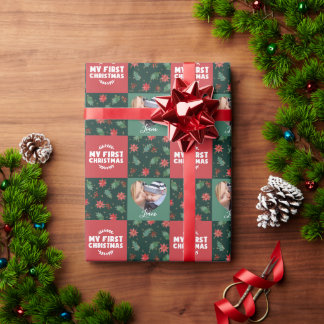 マイ初めてのクリスマス名ベビーフォトラップ紙 ラッピングペーパー