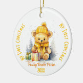 マイ初めてのクリスマス名前をカスタムするイエロー セラミックオーナメント (左)