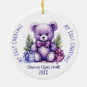 マイ初めてのクリスマス名前をカスタムするパープルベア セラミックオーナメント (裏面)
