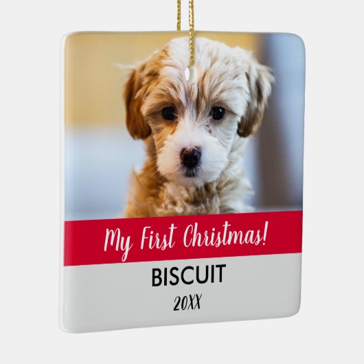 マイ初めてのクリスマス子犬の写真と年休 セラミックオーナメント (右)