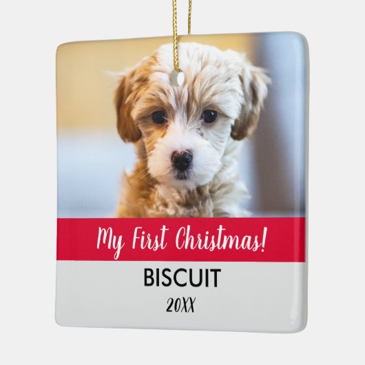 マイ初めてのクリスマス子犬の写真と年休 セラミックオーナメント (左)