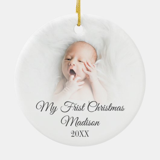 マイ初めてのクリスマス引用文モノグラムベビー写真 セラミックオーナメント (裏面)