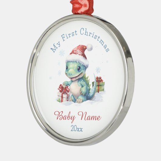 マイ初めてのクリスマス恐竜名前をカスタムする記念品 メタルオーナメント (左)