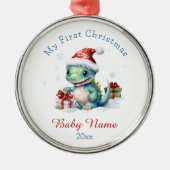 マイ初めてのクリスマス恐竜名前をカスタムする記念品 メタルオーナメント (正面)