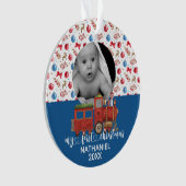 マイ初めてのクリスマス新生児トレイン水彩写真 オーナメント (正面)