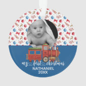 マイ初めてのクリスマス新生児トレイン水彩写真 オーナメント (裏面)