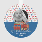 マイ初めてのクリスマス新生児トレイン水彩写真 オーナメント (正面)