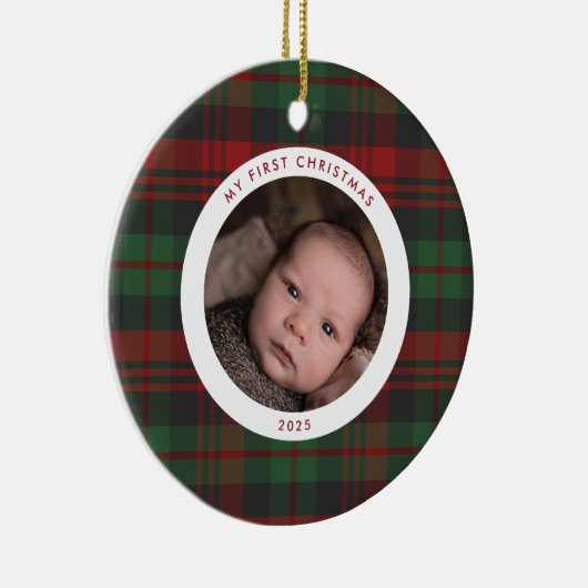 マイ初めてのクリスマス新生児プレイドフォトホリデイ セラミックオーナメント (右)