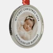 マイ初めてのクリスマス白パーソナライズされたベビー写真 メタルオーナメント (右)