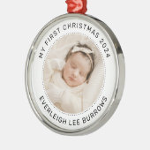 マイ初めてのクリスマス白パーソナライズされたベビー写真 メタルオーナメント (左)