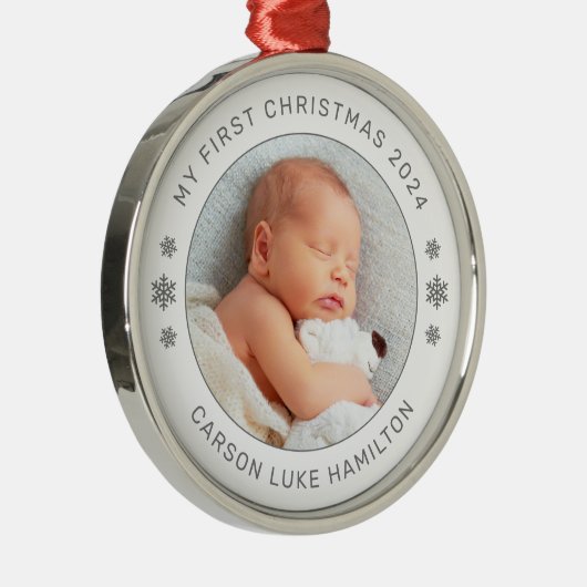 マイ初めてのクリスマス白パーソナライズされたベビー写真 メタルオーナメント (右)
