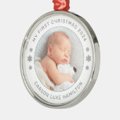 マイ初めてのクリスマス白パーソナライズされたベビー写真 メタルオーナメント (左)