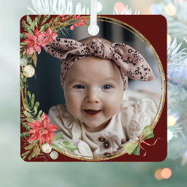 マイ初めてのクリスマス編集可能金ゴールドボタニーフレーム メタルオーナメント