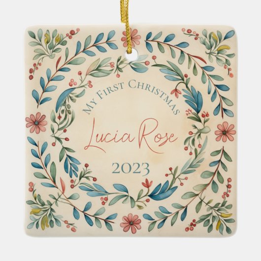 マイ初めてのクリスマス色彩の鮮やかヴィンテージ水彩#10s セラミックオーナメント (正面)