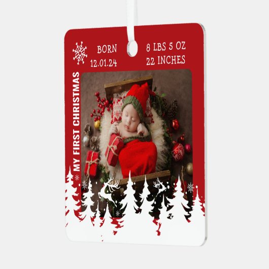 マイ初めてのクリスマス誕生統計フォトセラミックオルナム メタルオーナメント (正面左)