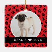 マイ初めてのクリスマス赤カスタムい子犬の写真 セラミックオーナメント (裏面)