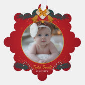マイ初めてのクリスマス赤パーソナライズされたベビー名 オーナメントカード (正面)