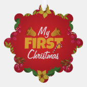 マイ初めてのクリスマス赤パーソナライズされたベビー名 オーナメントカード (裏面)
