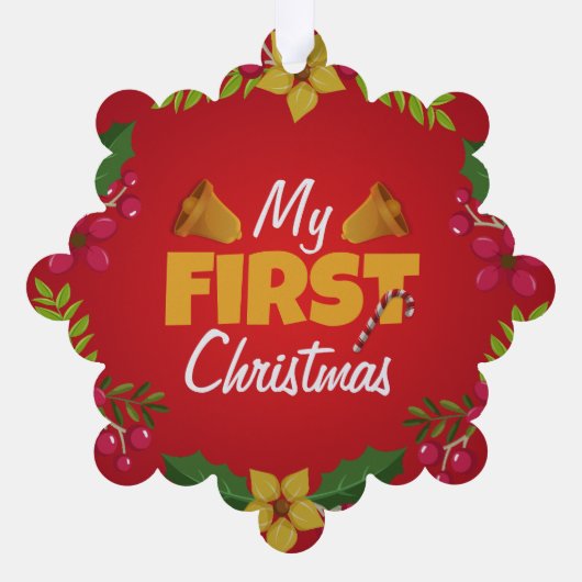 マイ初めてのクリスマス赤パーソナライズされたベビー名 オーナメントカード (裏面)