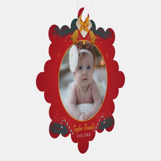 マイ初めてのクリスマス赤パーソナライズされたベビー名 オーナメントカード (右)