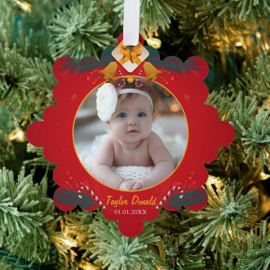 マイ初めてのクリスマス赤パーソナライズされたベビー名 オーナメントカード (インサイチュ (木))