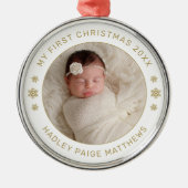 マイ初めてのクリスマス金ゴールドパーソナライズされたベビー写真 メタルオーナメント (正面)
