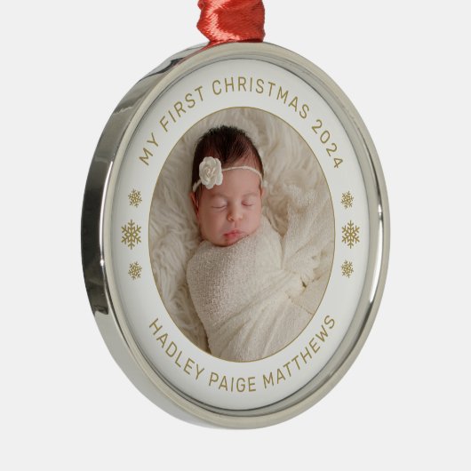 マイ初めてのクリスマス金ゴールドパーソナライズされたベビー写真 メタルオーナメント (右)