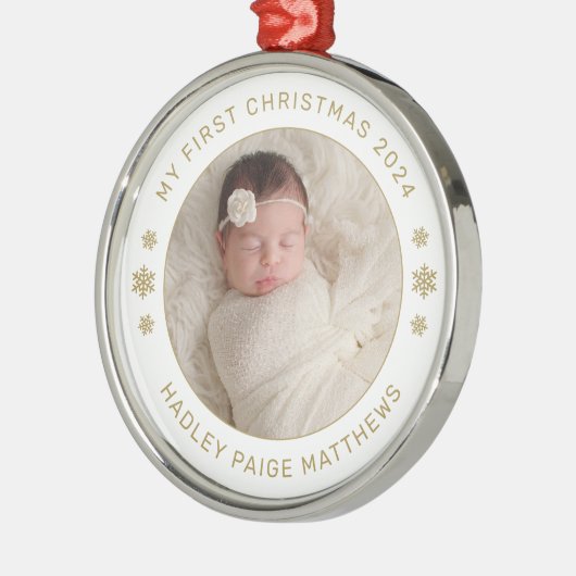 マイ初めてのクリスマス金ゴールドパーソナライズされたベビー写真 メタルオーナメント (左)