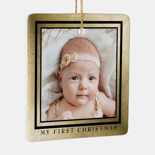 マイ初めてのクリスマス金ゴールドブラックベビー写真 セラミックオーナメント (右)