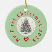 マイ初めてのクリスマス2024、ユニセックスベビーギフト、カスタム セラミックオーナメント (正面)
