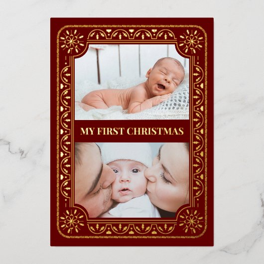 マイ初めてのクリスマス2 Photo Keepsake金ゴールド 箔シーズンカード (正面)