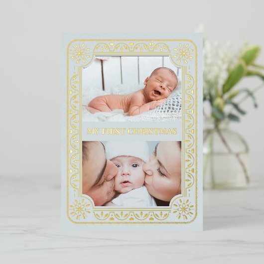 マイ初めてのクリスマス2 Photo Keepsake金ゴールド 箔シーズンカード (立ち正面)