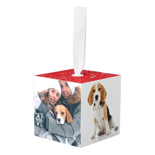マイ初めてのクリスマス4ペットフォトホリデー キューブオーナメント (正面アングル)