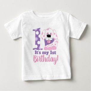 マイ初誕生日ガールの子犬Tシャツ ベビーTシャツ