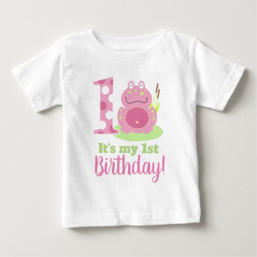 マイ初誕生日ガールズピンクフロッグTシャツ ベビーTシャツ (正面)
