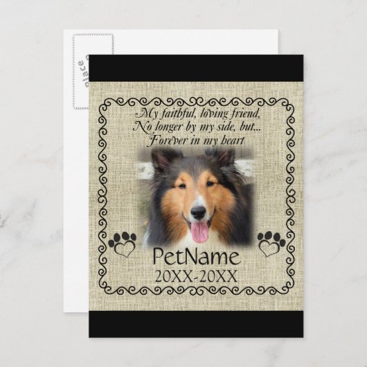 マイ忠実な友人ペット悔やみや弔慰カスタムバーラップ ポストカード (正面/裏面)