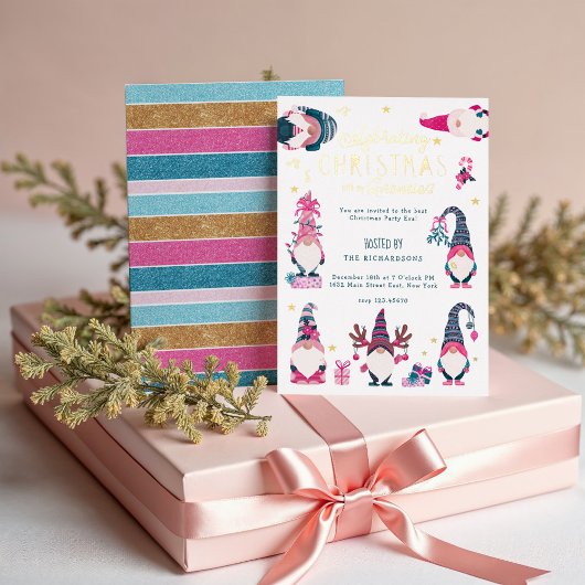 マイ祝グノーミーズホリデーパーティーのクリスマス 箔シーズンカード