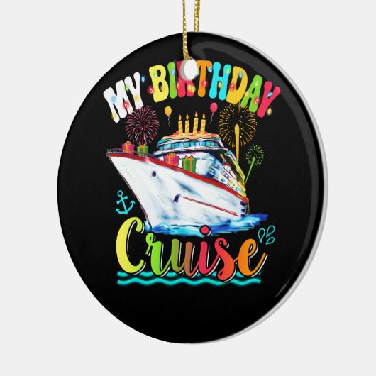 マイ誕生日クルーズシップケーキクルージングトラベルデイ セラミックオーナメント (左)