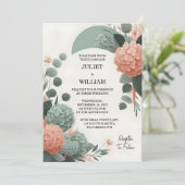 マイ赤面パステルピーチミントモスセージ結婚グリーン 招待状 (スタンド正面)
