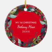 マイ1stクリスマスベビーフォトホリーリース セラミックオーナメント (裏面)
