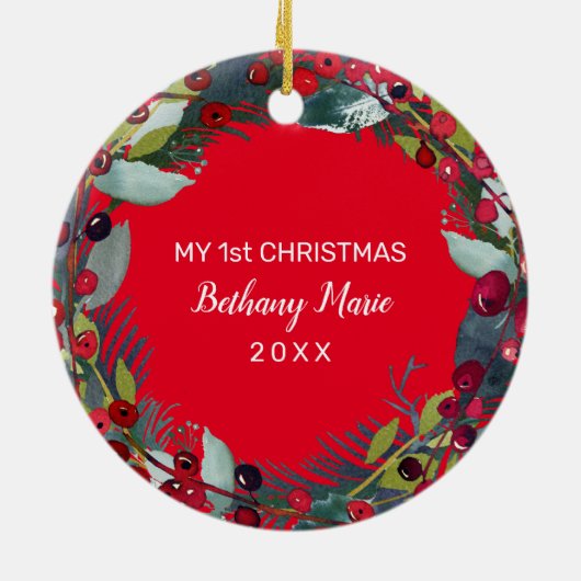 マイ1stクリスマスベビーフォトホリーリース セラミックオーナメント (裏面)